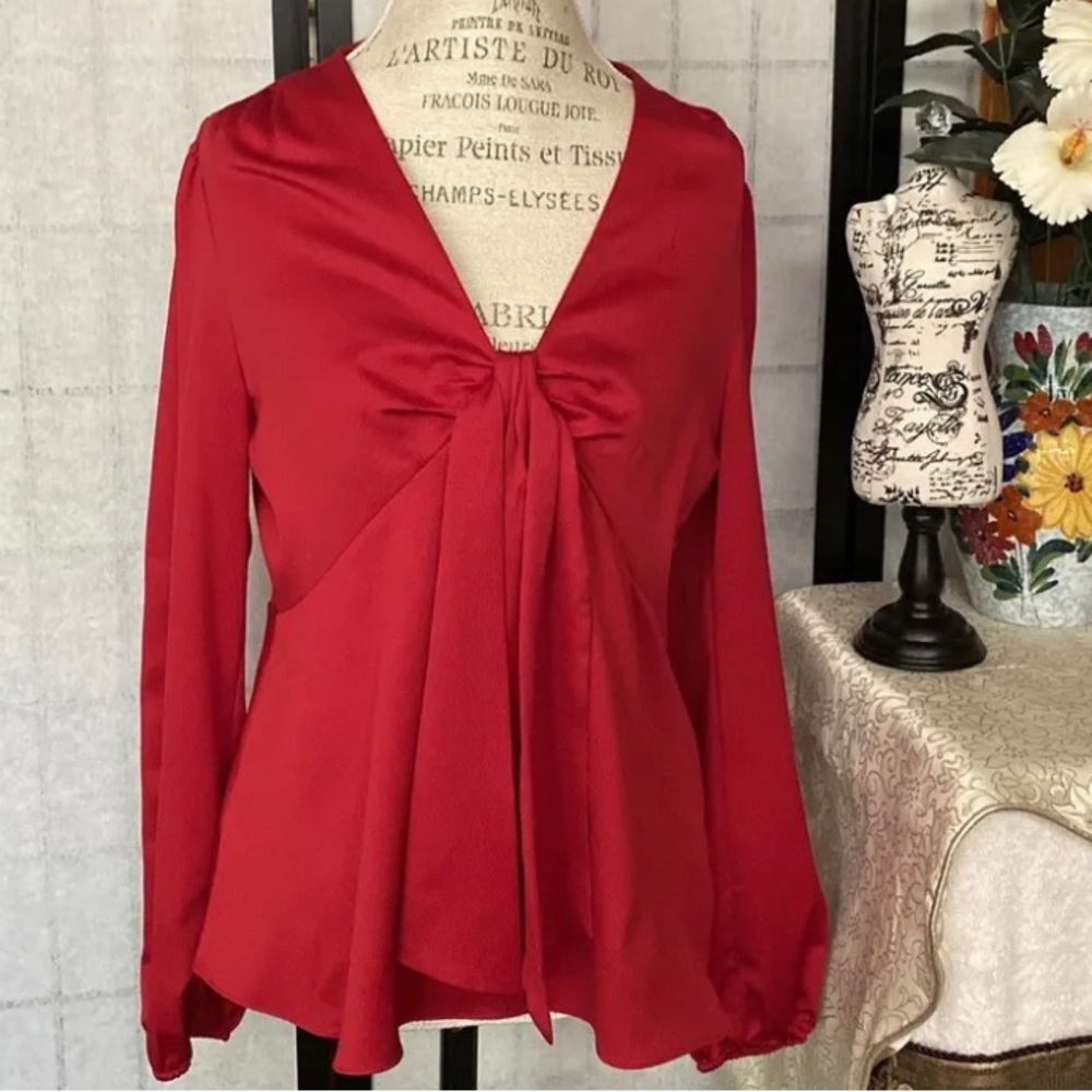 Michael Kors Red Poly Tie Front Side Zip Blouse Women’s Large